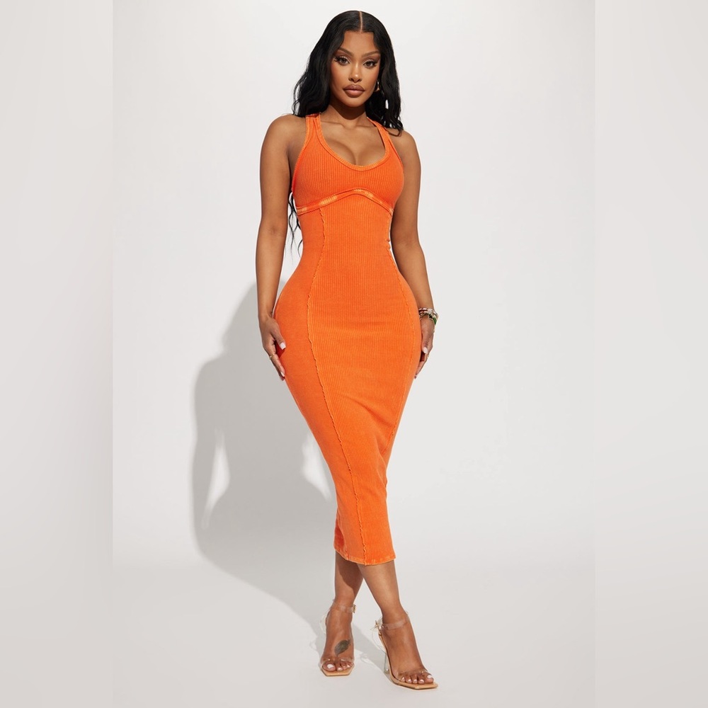 Fashion Nova SunKiss Mineral Wash Midi Dress - Orange